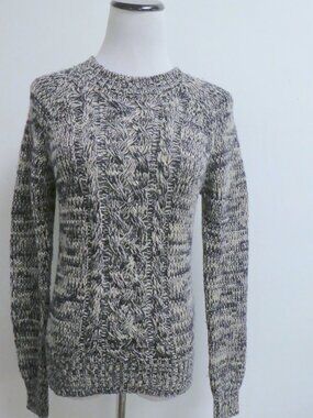 Isabel Marant black cream marles tweed cable aran sweater Italy wool 34 xs